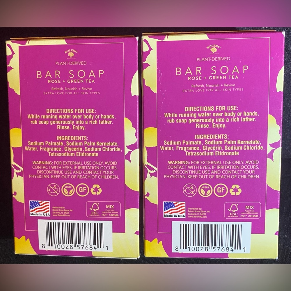 BUNDLE of Bolero Beverly Hills PLANT-DERIVED BAR SOAP ROSE+GREEN TEA - Picture 3 of 4